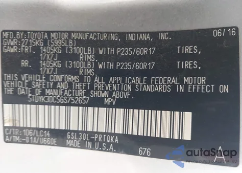 2016 Toyota Sienna Xle 8 Passenger из США, поврежденный, VIN 5TDYK3DC5GS752657